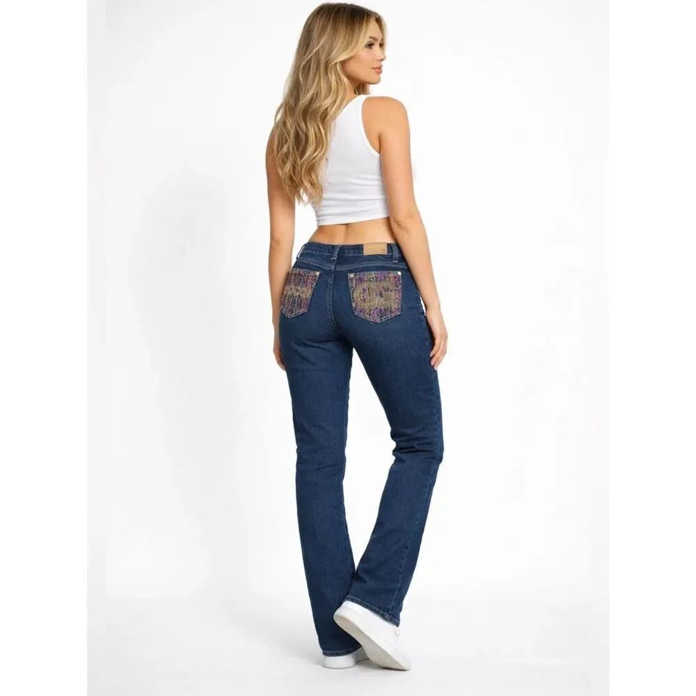 COOGI Dark Blue Jeans with Colorful Sparkle Accents